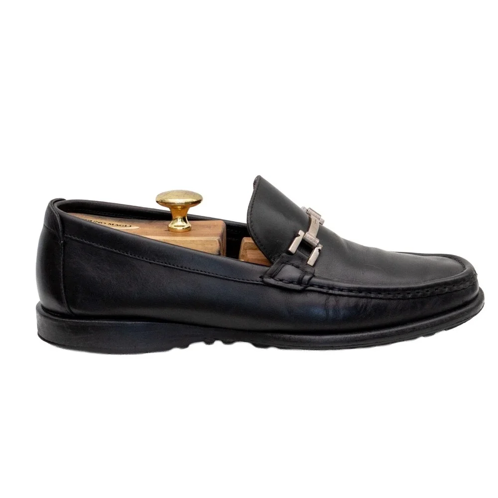 SALVATORE FERRAGAMO Men's‎ Size 8.5 D Black Leather Horsebit Loafers Italy